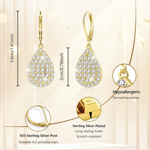 14K Gold Plated Heart Waterdrop Trendy Hypoallergenic Earring for Women - Picture 3 of 8